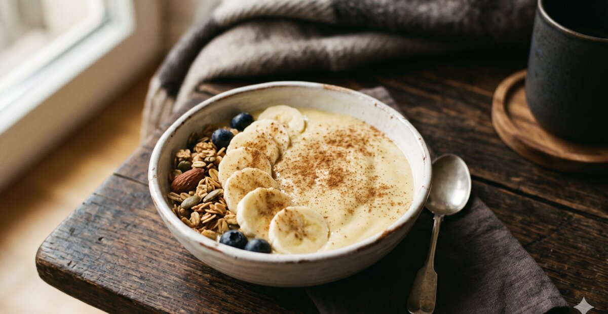 Banaan kwark smoothie bowl na maagverkleining