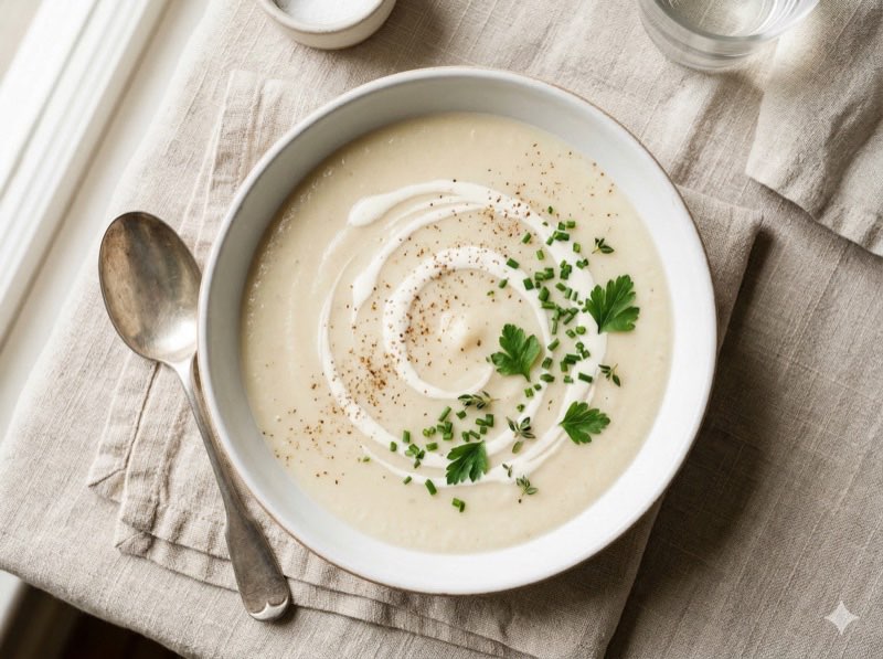 Bloemkoolsoep kwark vloeibare fase