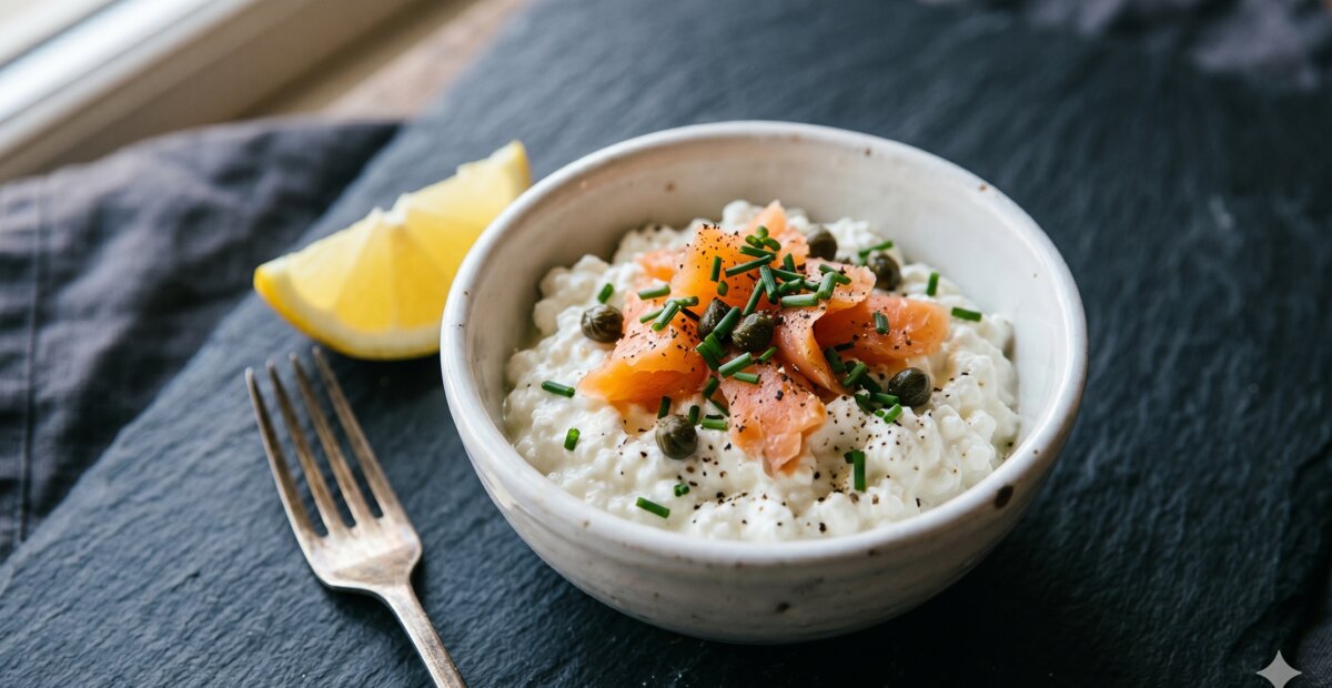 Cottage cheese met gerookte zalm na maagverkleining