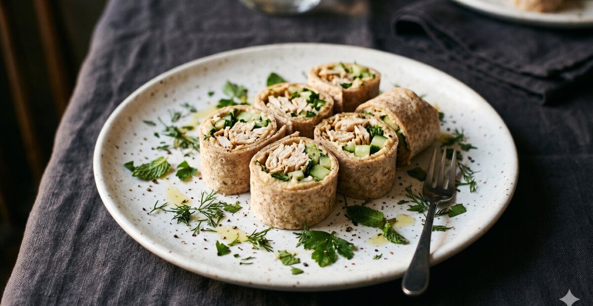 Eiwitrijke wrap met kip en hummus na maagverkleining