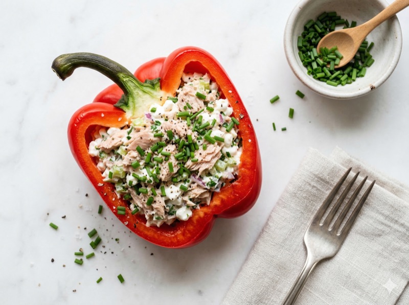 Gevulde paprika met cottage cheese en tonijn