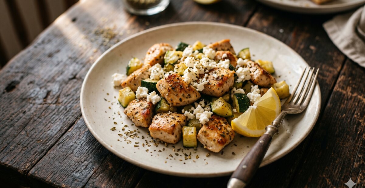 Griekse kip met feta en courgette na maagverkleining