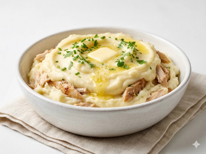 Kip-aardappelpuree gepureerde fase