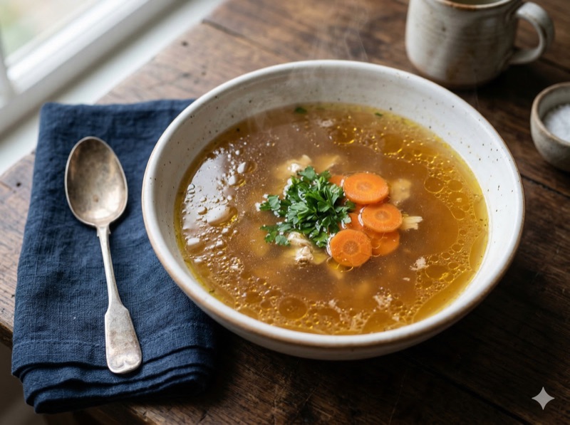 Eiwitrijke kippensoep vloeibare fase