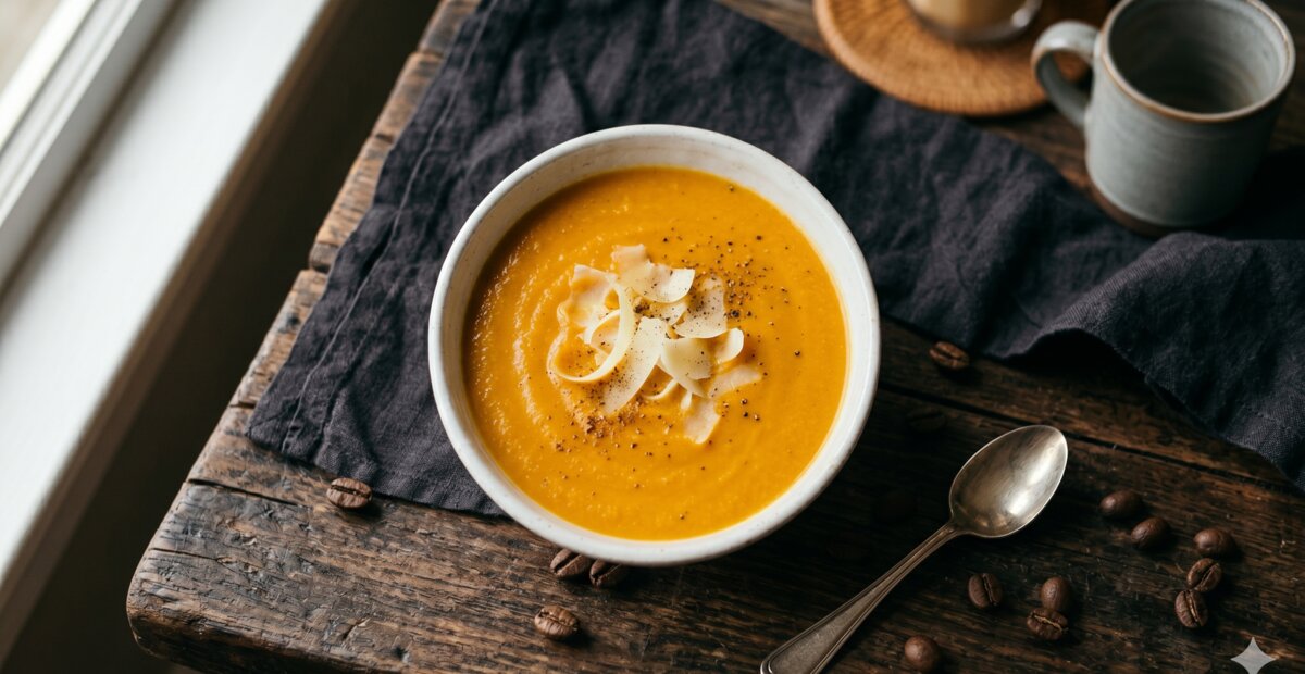 Pompoencrème met parmezaan na maagverkleining