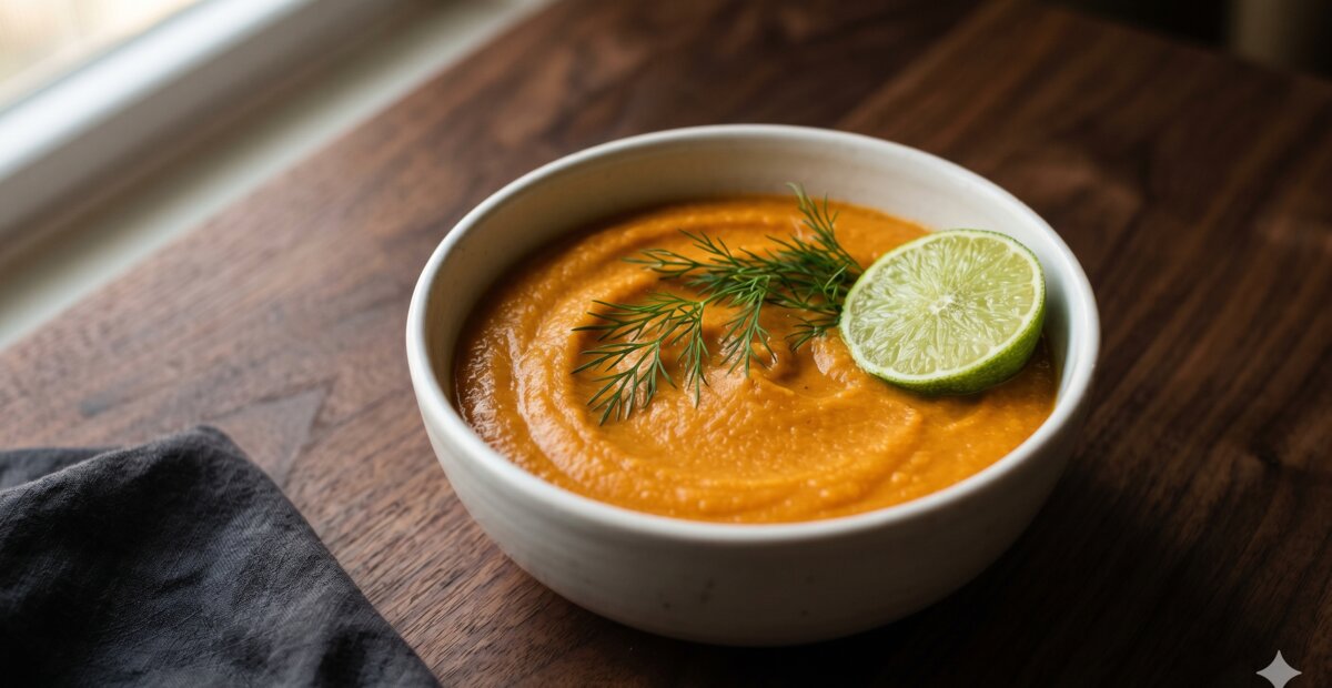 Zoete aardappelpuree met zalm na maagverkleining